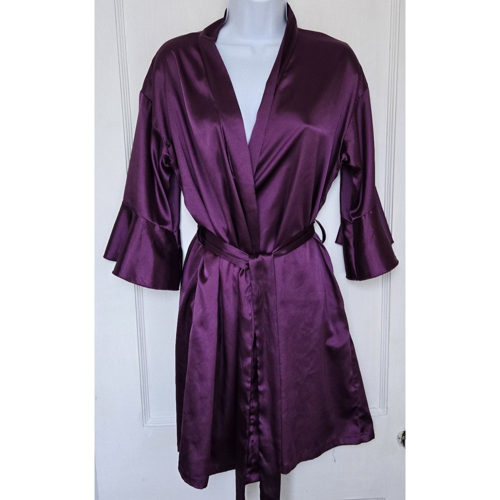 EKOUAER Women's Robe Sash Belt Satin Kimono Style Flutter Sleeves Size Small